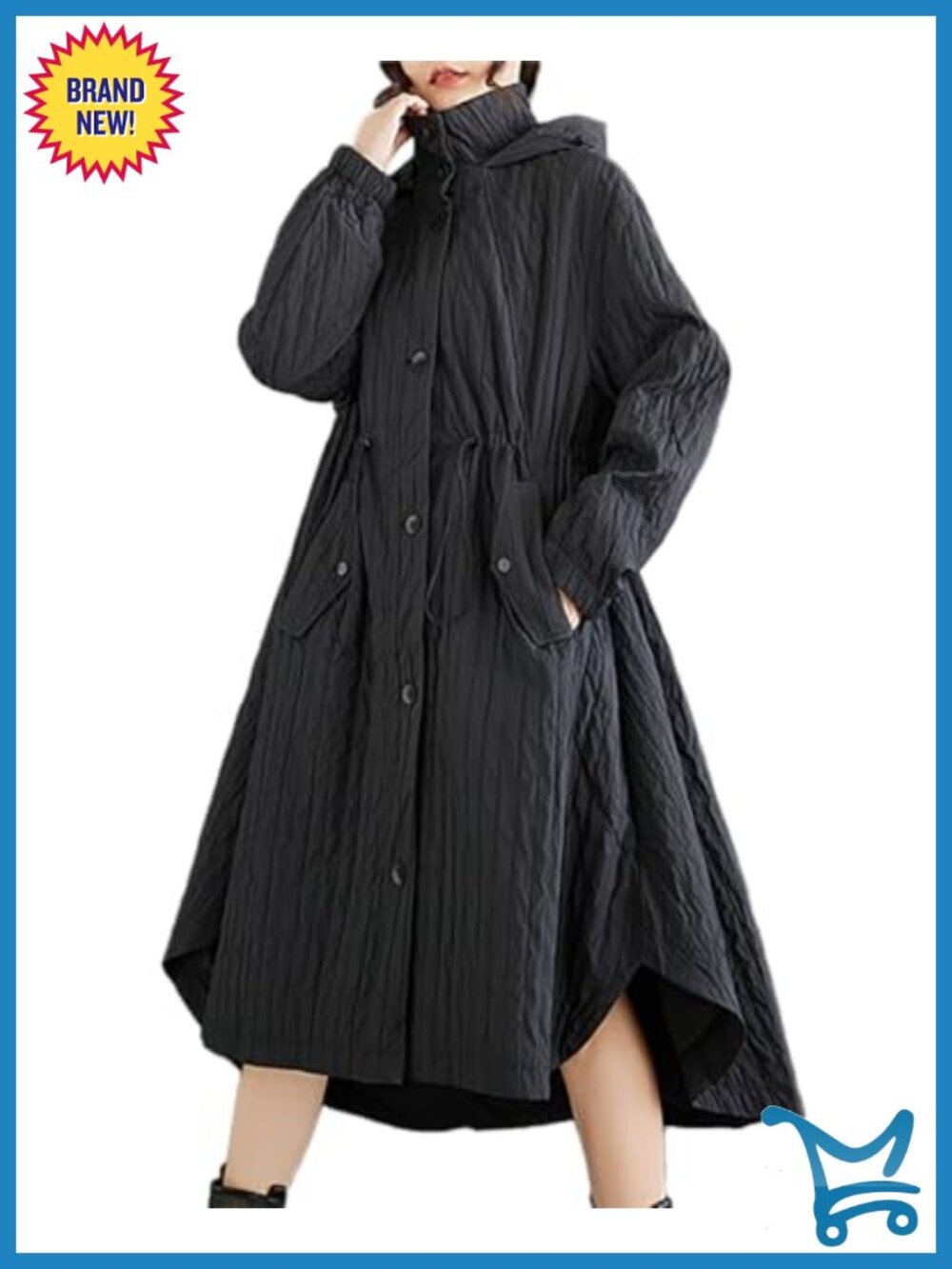 Women's Oversized Hooded Coat Cotton Blend Water Resistant Long Maxi with